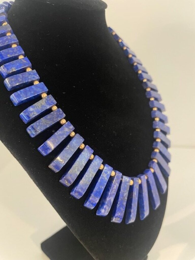 Vintage 14k Lapis Lazuli Cleopatra Fringe Necklace