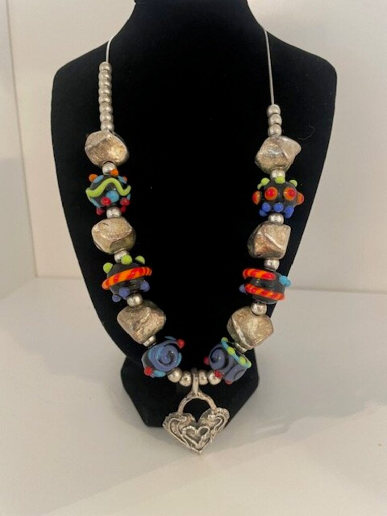 Sterling Silver Lampwork Glass Bead Necklace - 22