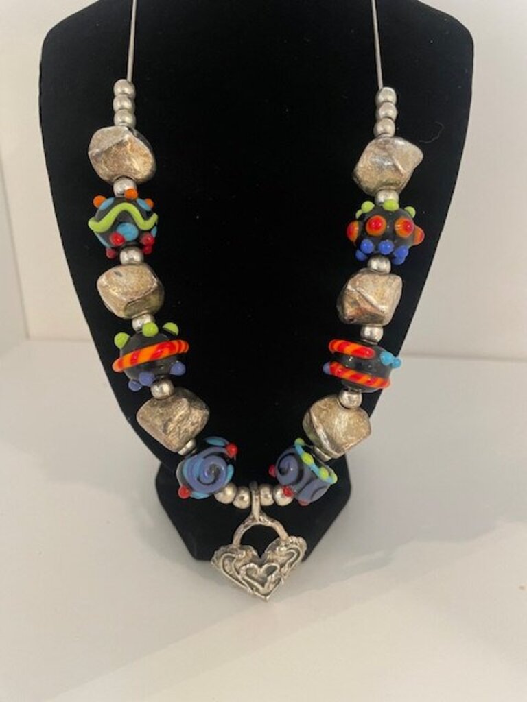 Sterling Silver Lampwork Glass Bead Necklace - 22