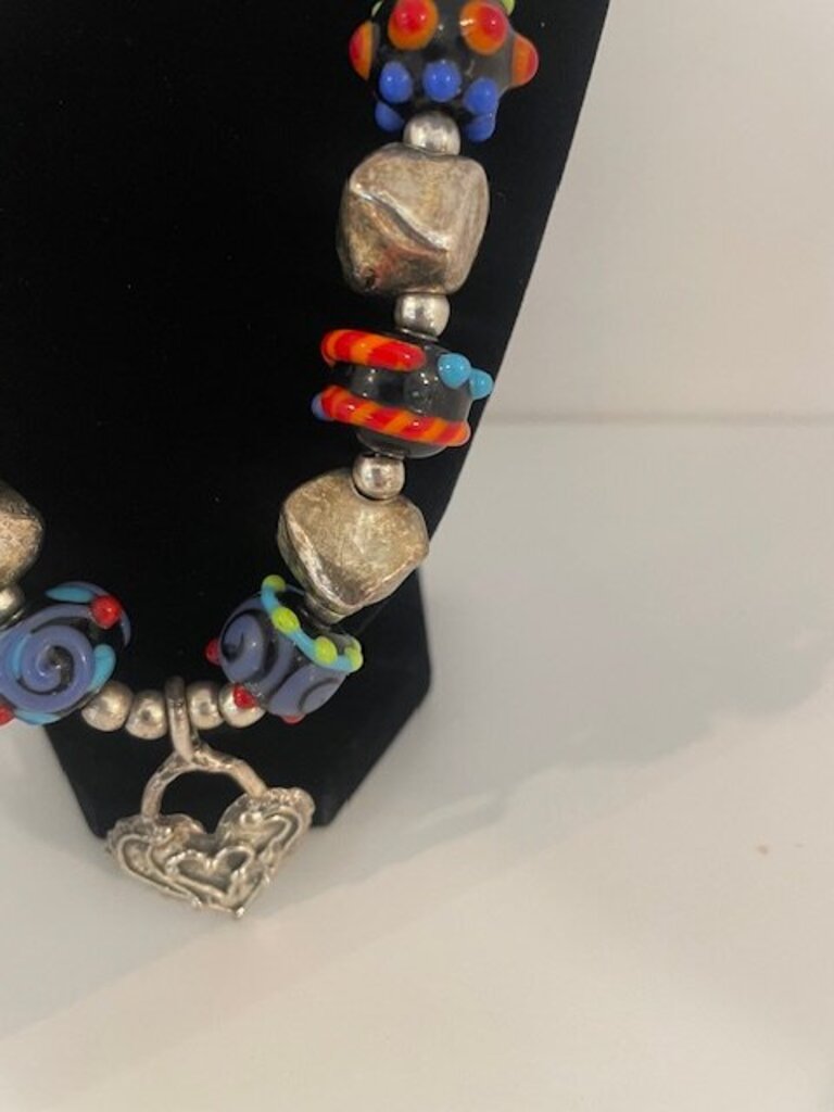 Sterling Silver Lampwork Glass Bead Necklace - 22