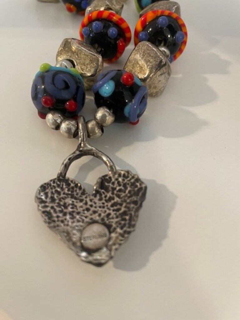 Sterling Silver Lampwork Glass Bead Necklace - 22