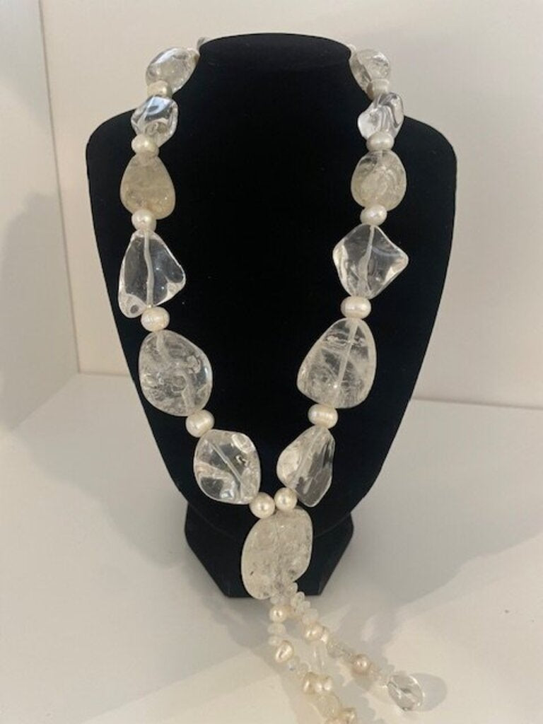 Sterling Silver Rock Crystal & Freshwater Pearl Y-Necklace
