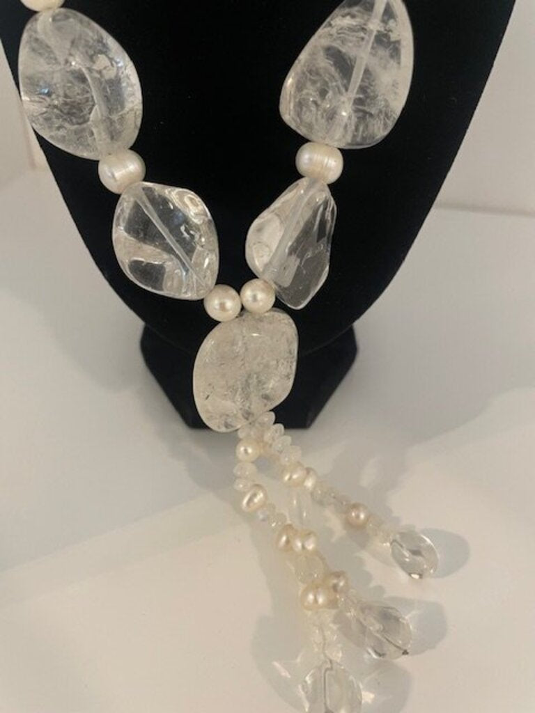 Sterling Silver Rock Crystal & Freshwater Pearl Y-Necklace
