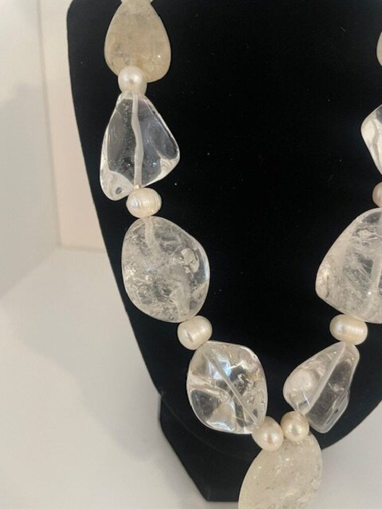Sterling Silver Rock Crystal & Freshwater Pearl Y-Necklace