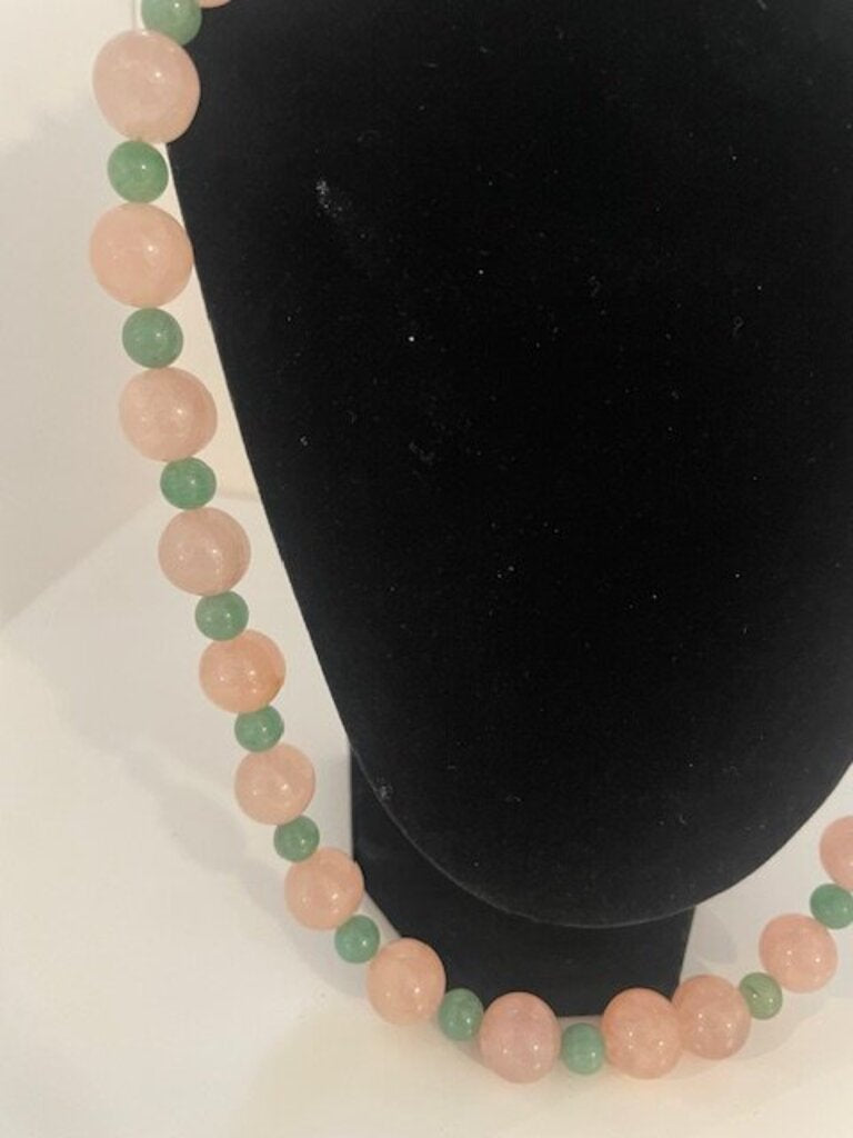 Vintage 14K Rose Quartz Green Aventurine Knotted Strand