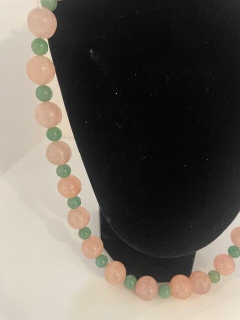 Vintage 14K Rose Quartz Green Aventurine Knotted Strand
