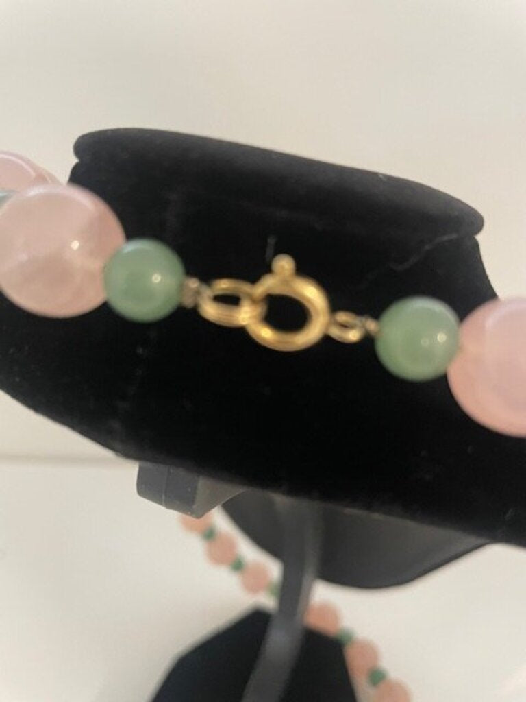 Vintage 14K Rose Quartz Green Aventurine Knotted Strand