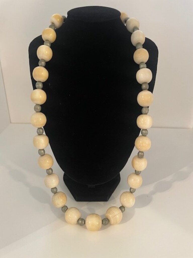Vintage 24-inch Hand-Carved Bone & Hematite Strand