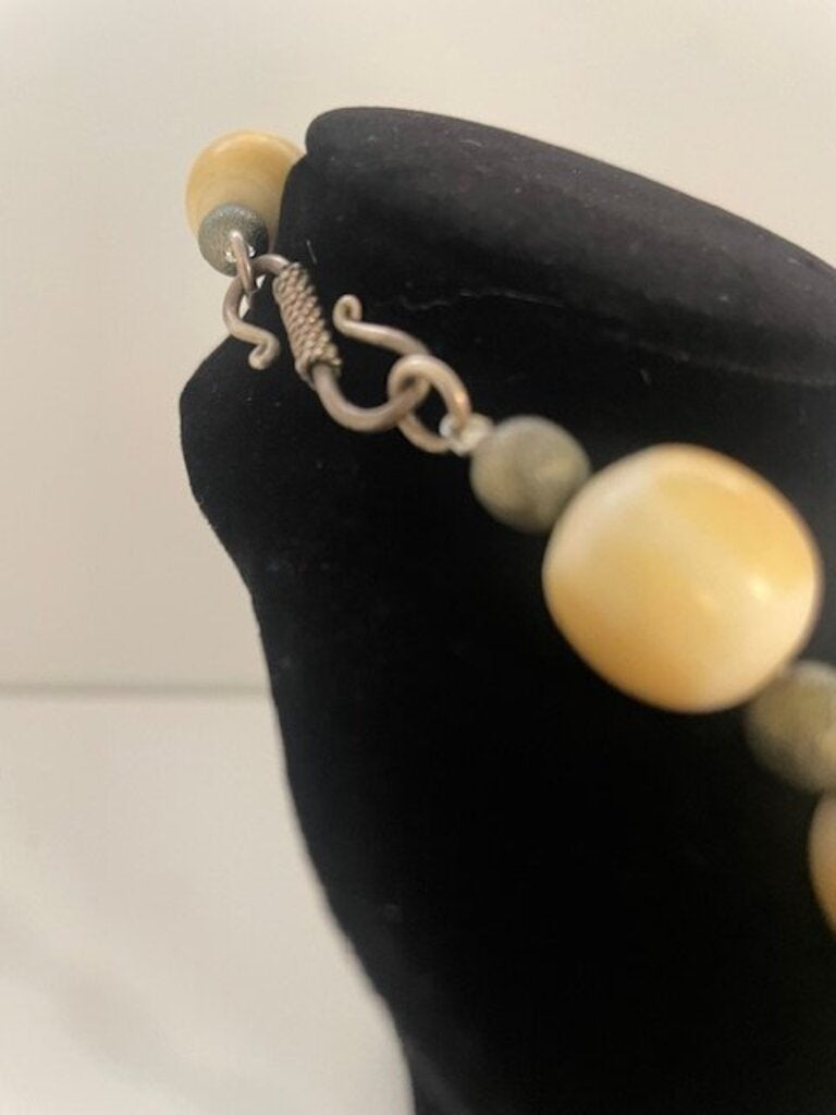 Vintage 24-inch Hand-Carved Bone & Hematite Strand