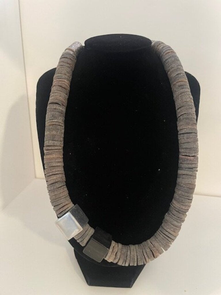 African Inspired Heishe Disc & Geometric Cube Statement Necklace