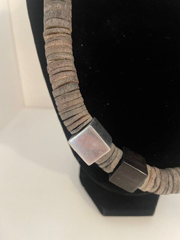 African Inspired Heishe Disc & Geometric Cube Statement Necklace
