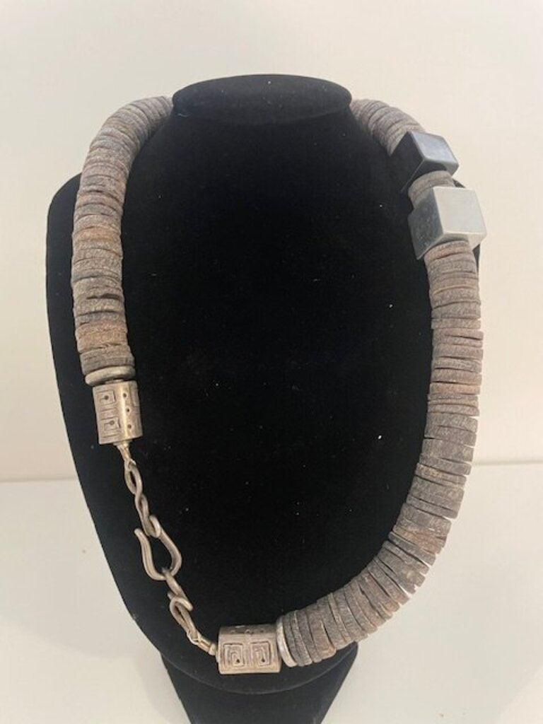 African Inspired Heishe Disc & Geometric Cube Statement Necklace