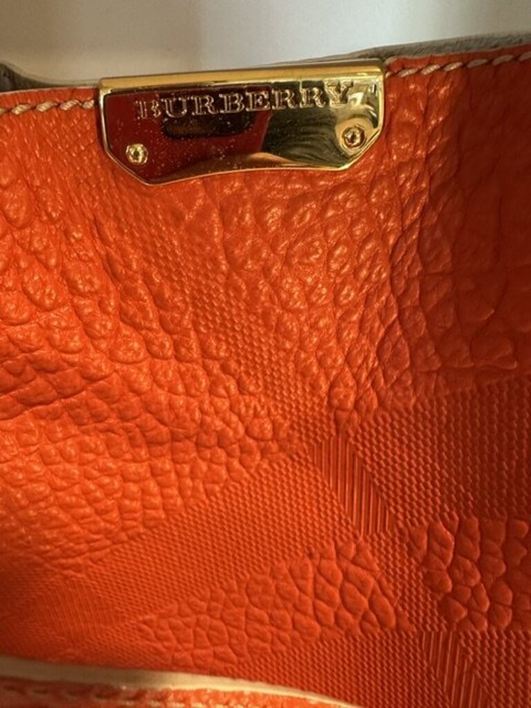Burberry Orange Embossed Check Leather Medium Canterbury Tote Bag