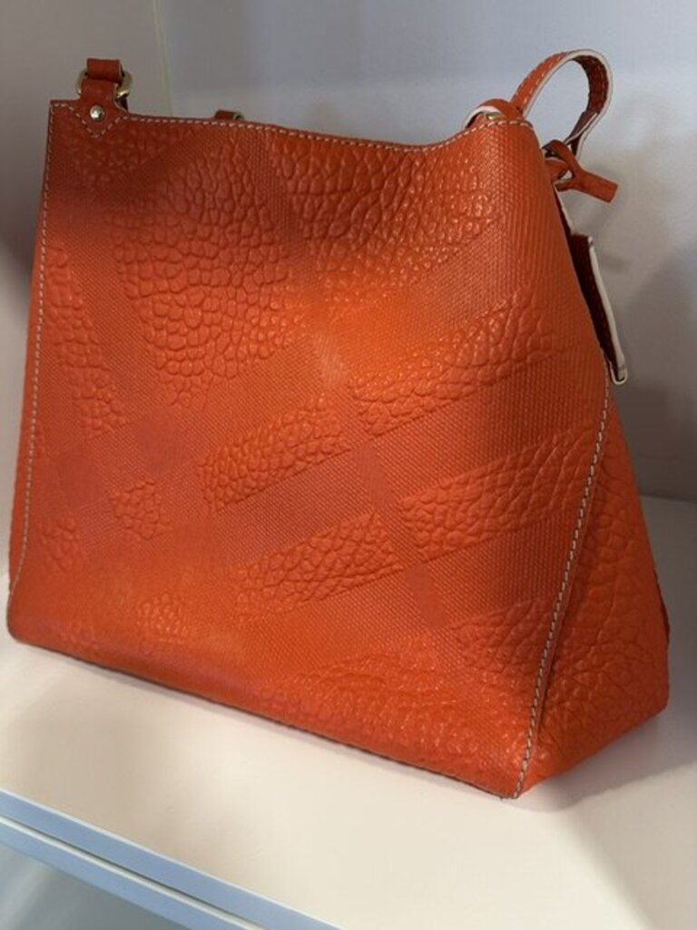 Burberry Orange Embossed Check Leather Medium Canterbury Tote Bag