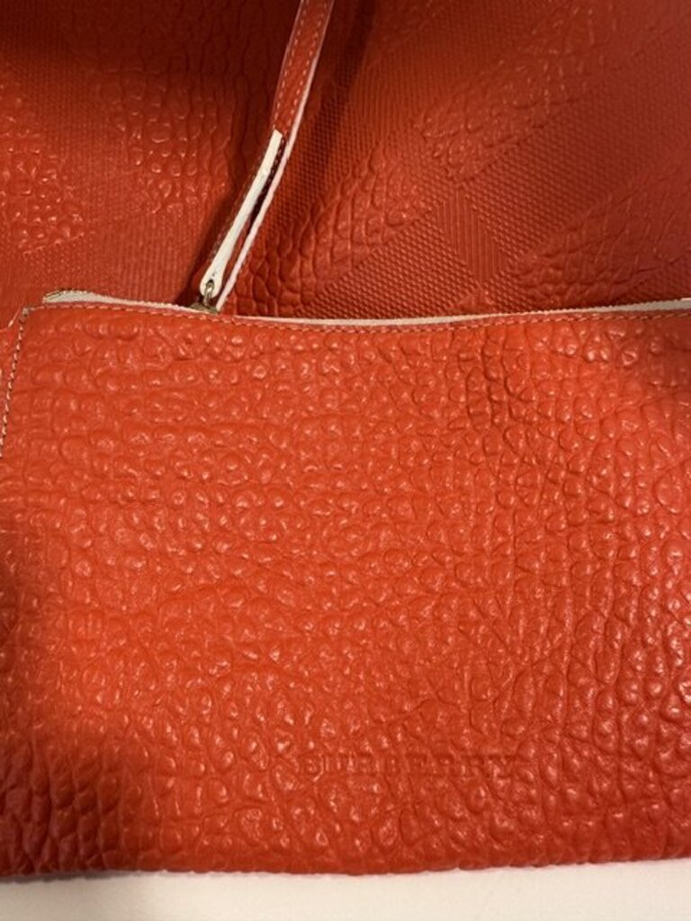 Burberry Orange Embossed Check Leather Medium Canterbury Tote Bag