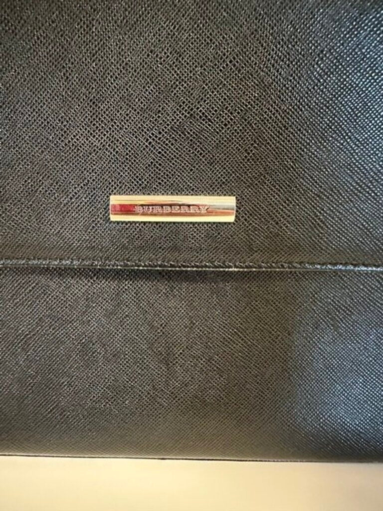 Burberry Saffiano Black Leather Flap Baguette Bag