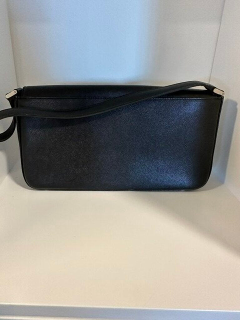 Burberry Saffiano Black Leather Flap Baguette Bag