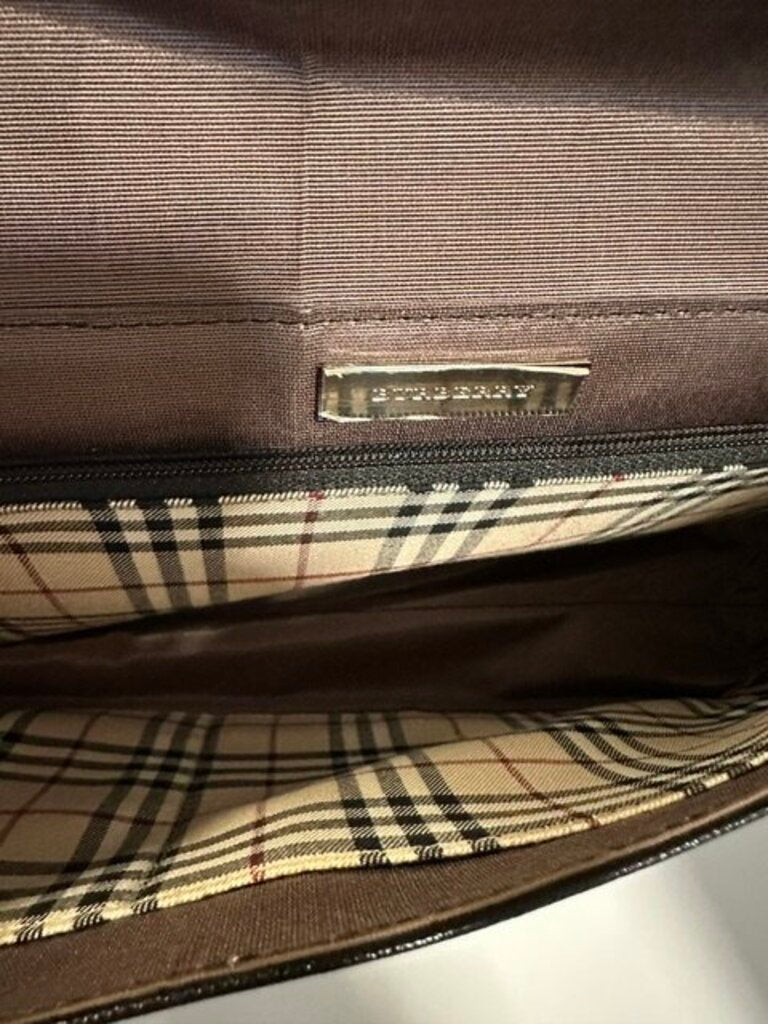 Burberry Saffiano Black Leather Flap Baguette Bag