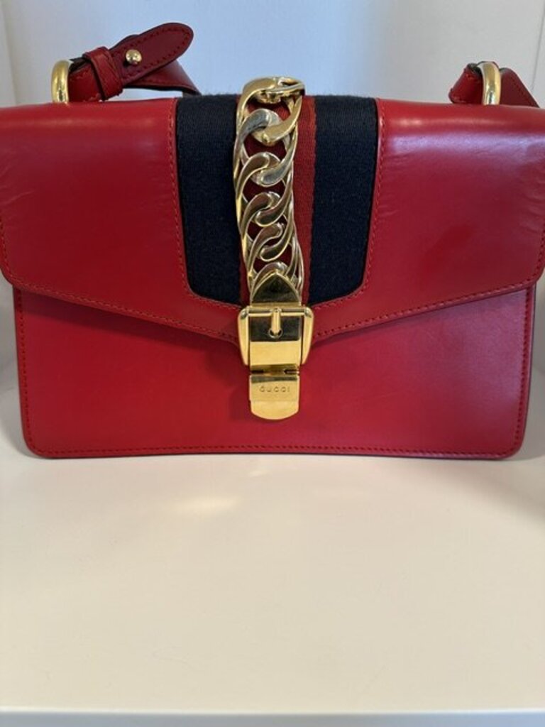 Gucci Small Sylvie Hibiscus Red Calfskin Shoulder Bag