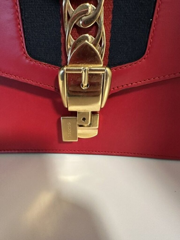 Gucci Small Sylvie Hibiscus Red Calfskin Shoulder Bag