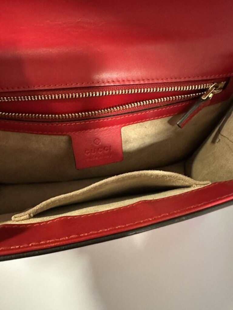 Gucci Small Sylvie Hibiscus Red Calfskin Shoulder Bag