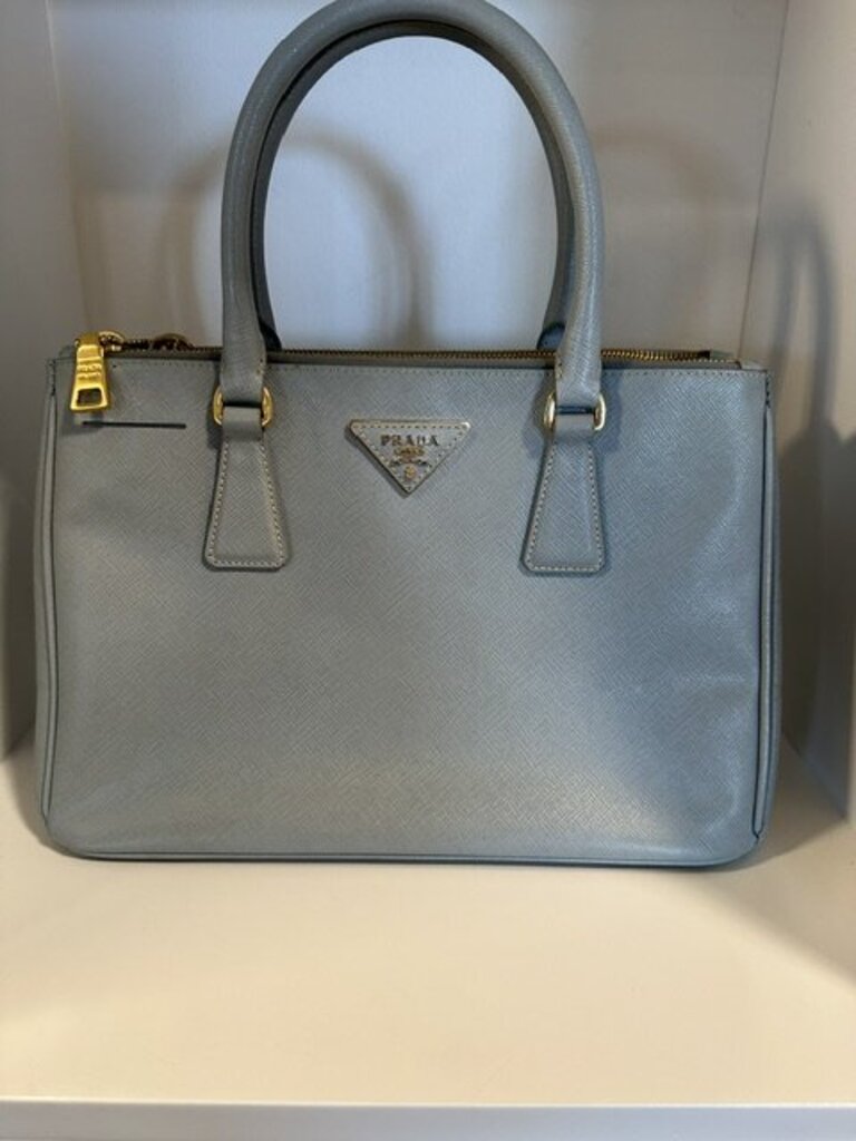 Authentic Prada Medium Galleria Saffiano Leather Bag - Blue Grey Astrale