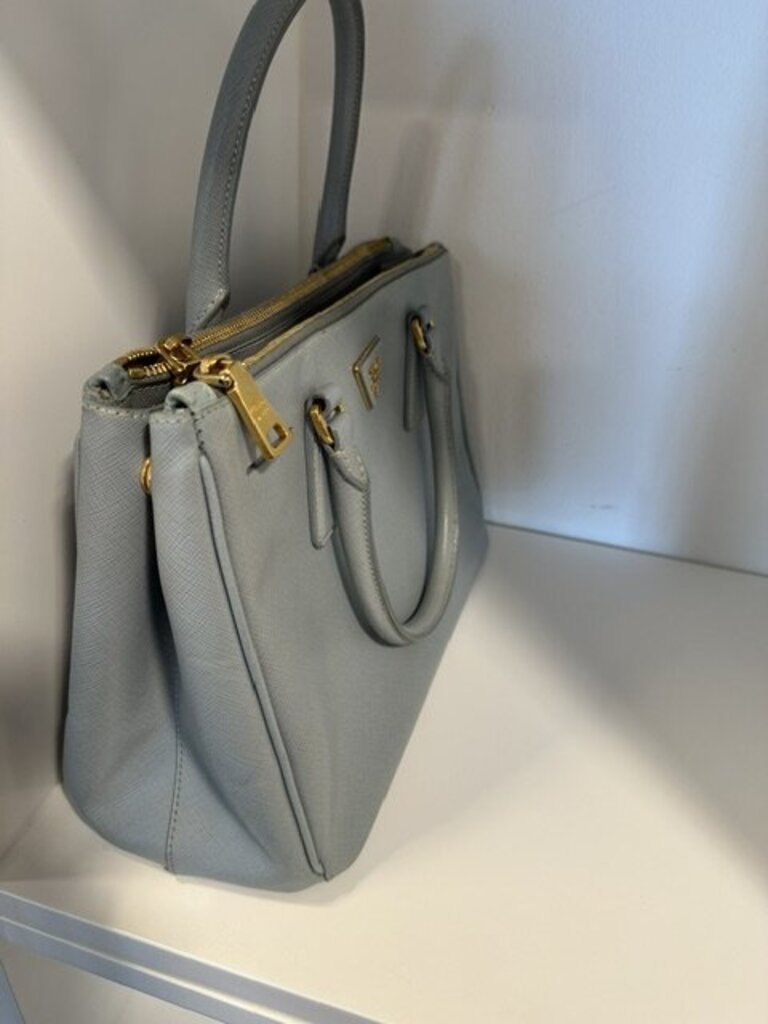 Authentic Prada Medium Galleria Saffiano Leather Bag - Blue Grey Astrale