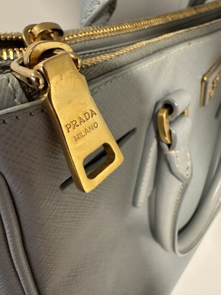 Authentic Prada Medium Galleria Saffiano Leather Bag - Blue Grey Astrale