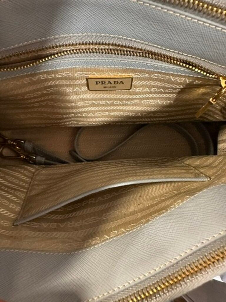 Authentic Prada Medium Galleria Saffiano Leather Bag - Blue Grey Astrale