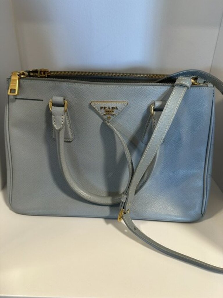 Authentic Prada Medium Galleria Saffiano Leather Bag - Blue Grey Astrale