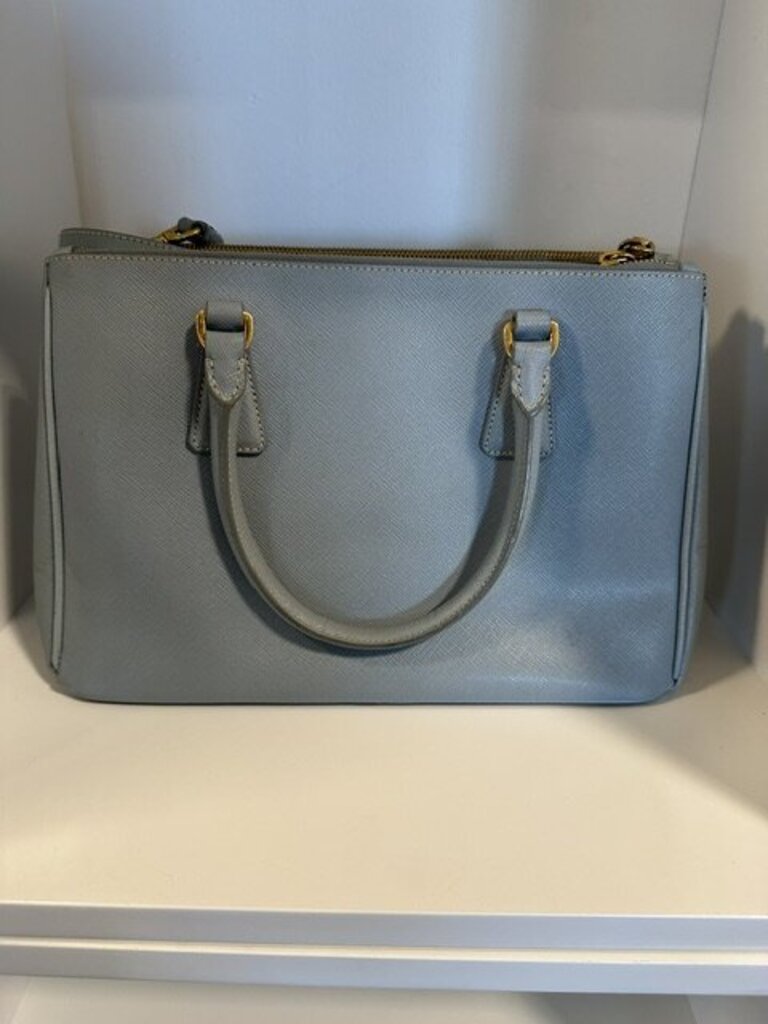 Authentic Prada Medium Galleria Saffiano Leather Bag - Blue Grey Astrale