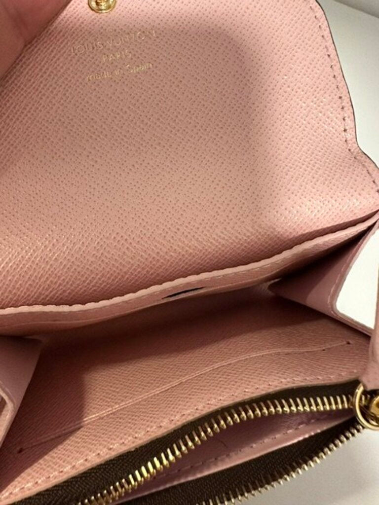 Louis Vuitton Rosalie Coin Purse Damier Ebene Rose Ballerine Coated Canvas Wallet