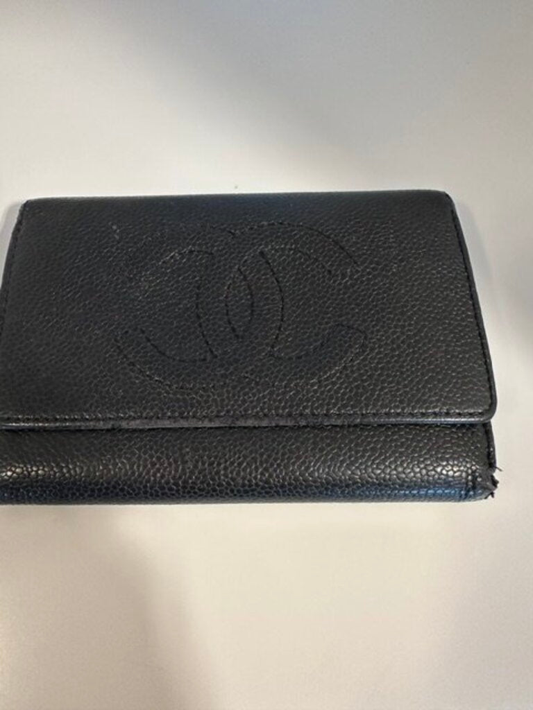 Chanel Vintage Black Caviar Leather Timeless Long Wallet - Tri-Fold