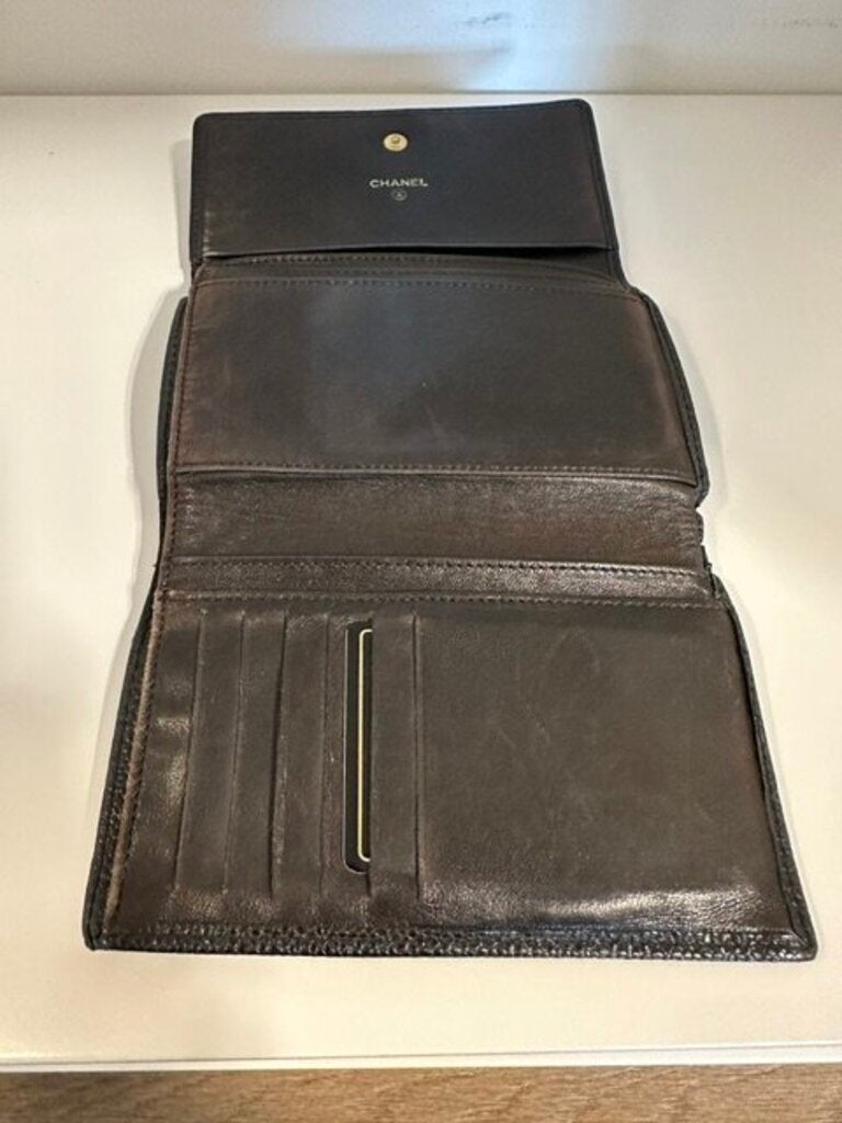 Chanel Vintage Black Caviar Leather Timeless Long Wallet - Tri-Fold
