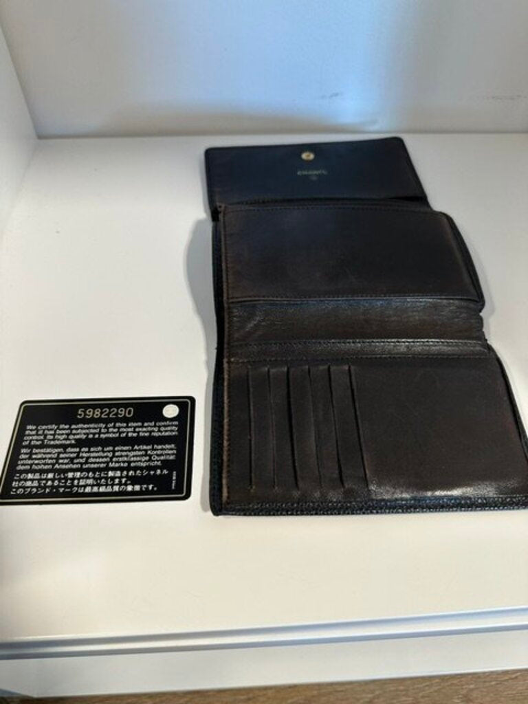 Chanel Vintage Black Caviar Leather Timeless Long Wallet - Tri-Fold