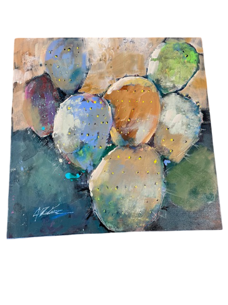Jack Rickard Original Prickly Pear Cactus Art on Canvas - 24x24