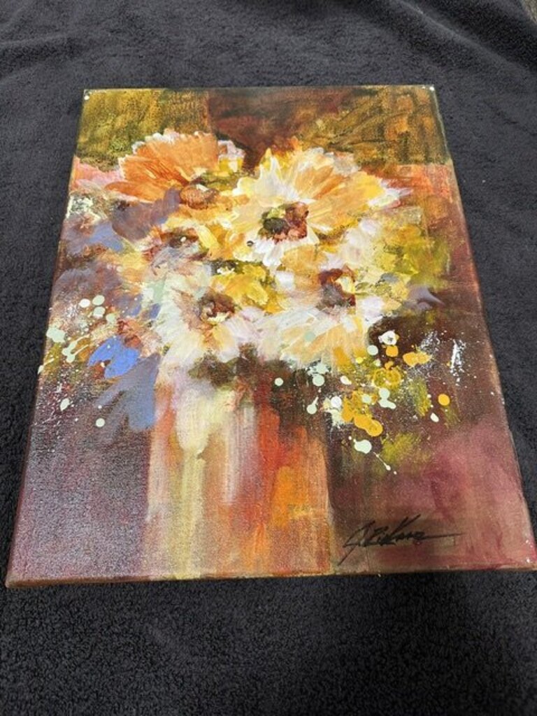 Jack Rickard Original Warm Floral Bouquet Art on Canvas - 14x18