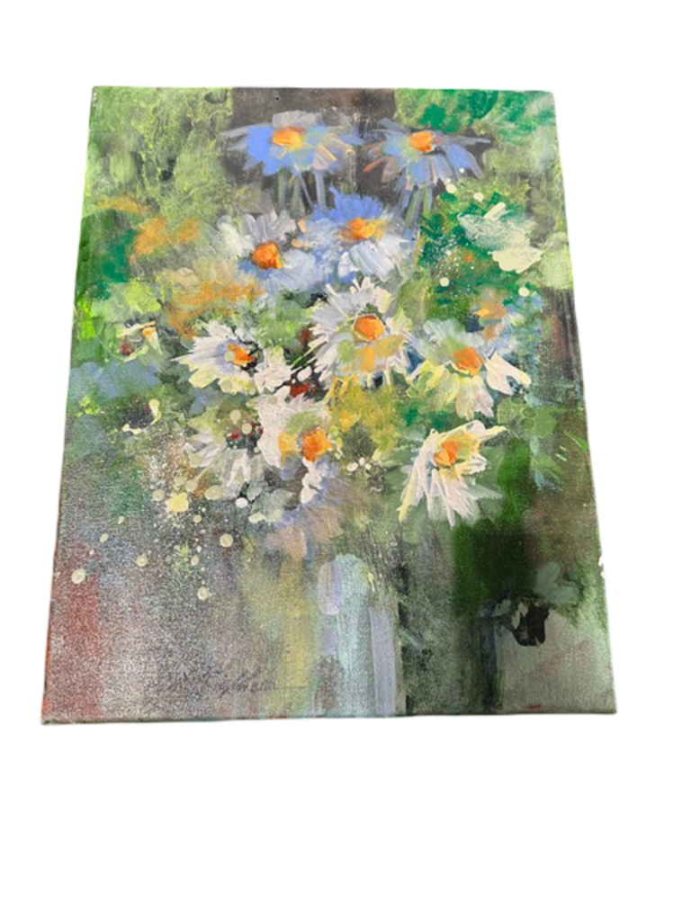 Jack Rickard Original Blue Daisy Bouquet Art on Canvas - 14x18