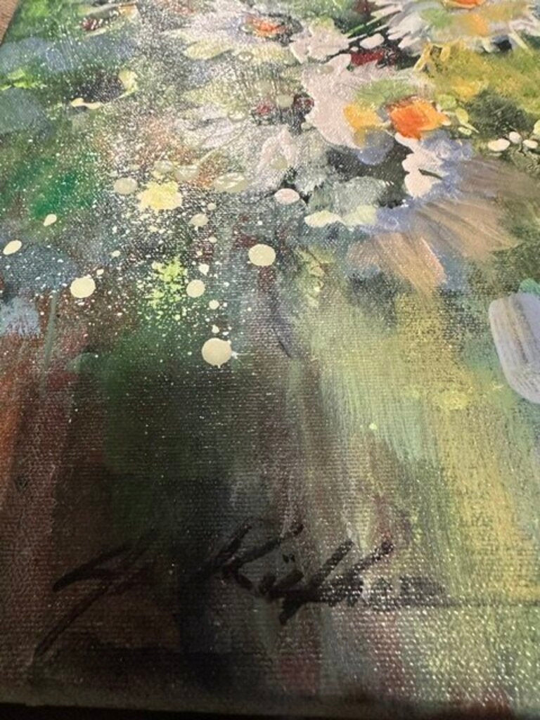 Jack Rickard Original Blue Daisy Bouquet Art on Canvas - 14x18