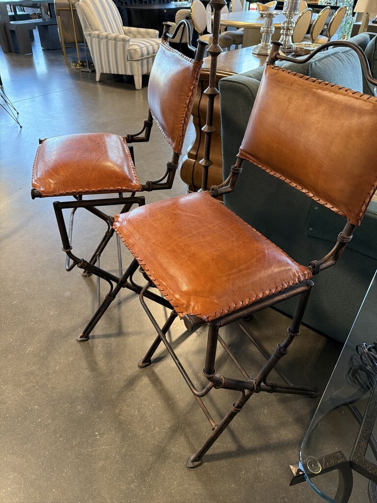 Silla Roma Iron & Leather Swivel Barstools - Pair