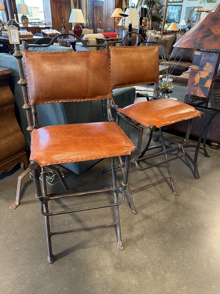 Silla Roma Iron & Leather Swivel Barstools - Pair