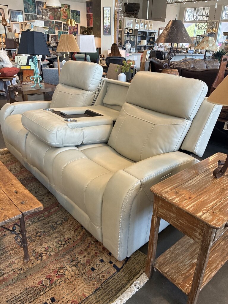 Moto Motion Leather Media Reclining Sofa W/ Heat & Massage- 83X38X43H