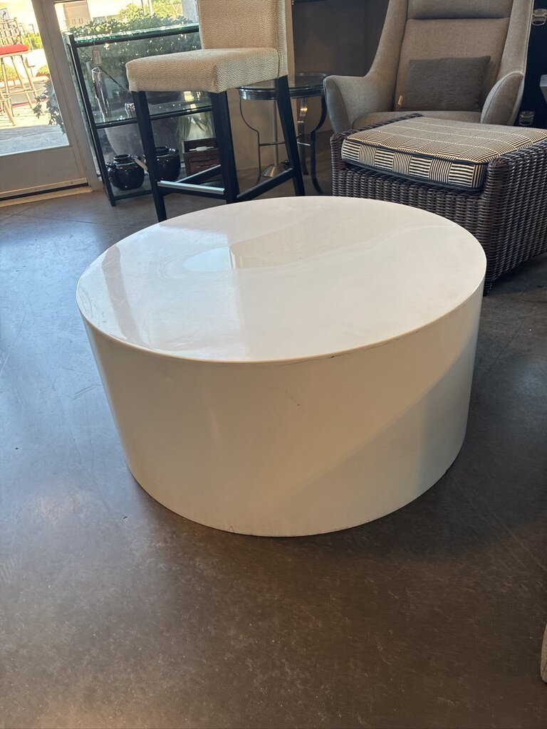 Round White Metal Drum Coffee Table- 36X36X17- AS IS
