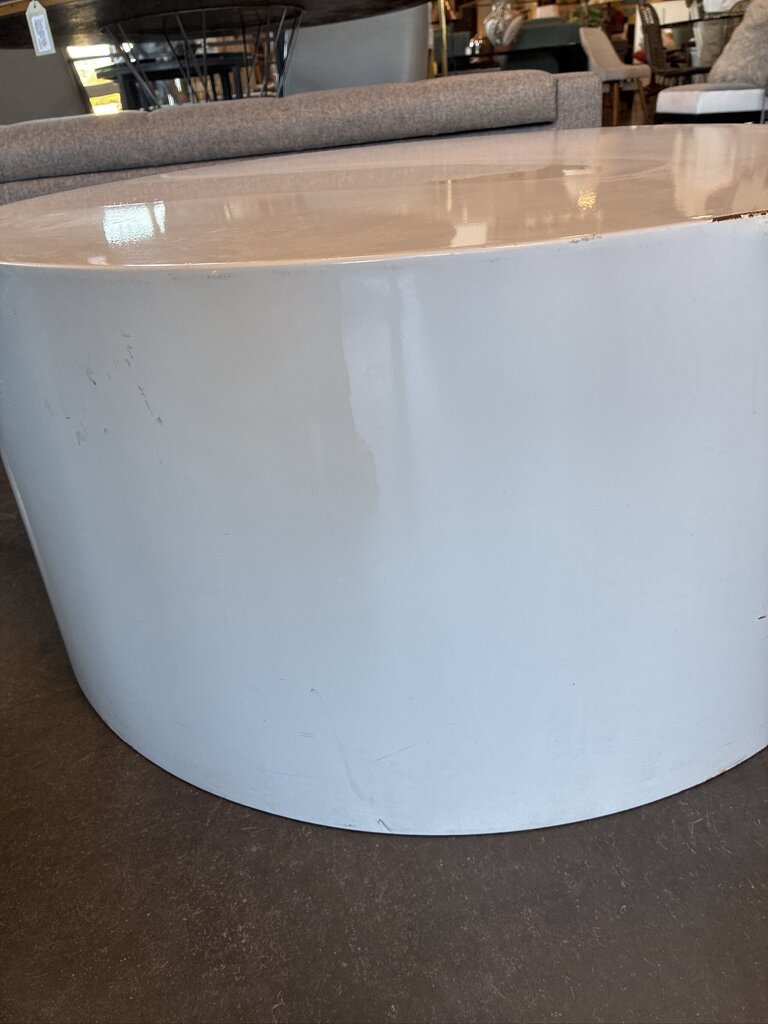 Round White Metal Drum Coffee Table- 36X36X17- AS IS