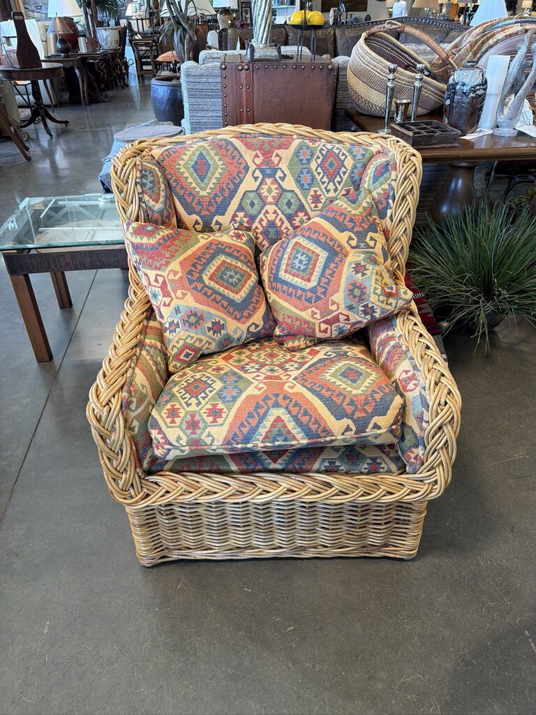 Custom Wicker SW Upholstered Chairs W/ Ottoman