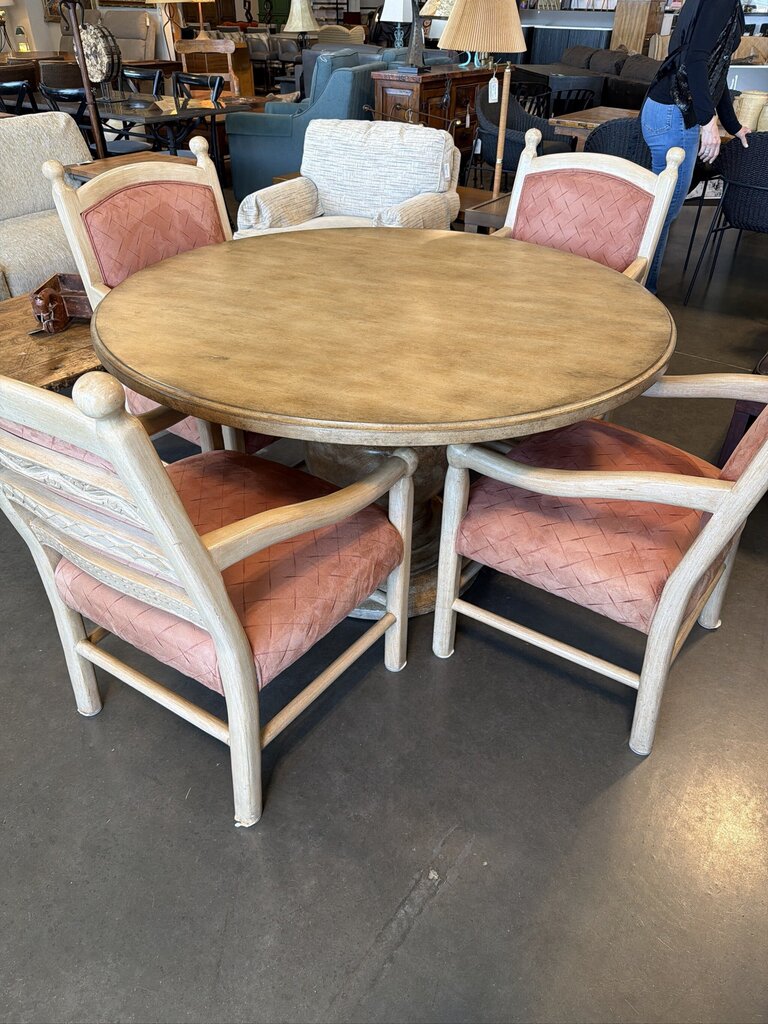 SW Style Round Dining Set W/ 4 Carved Chairs-52X52X30-AS IS