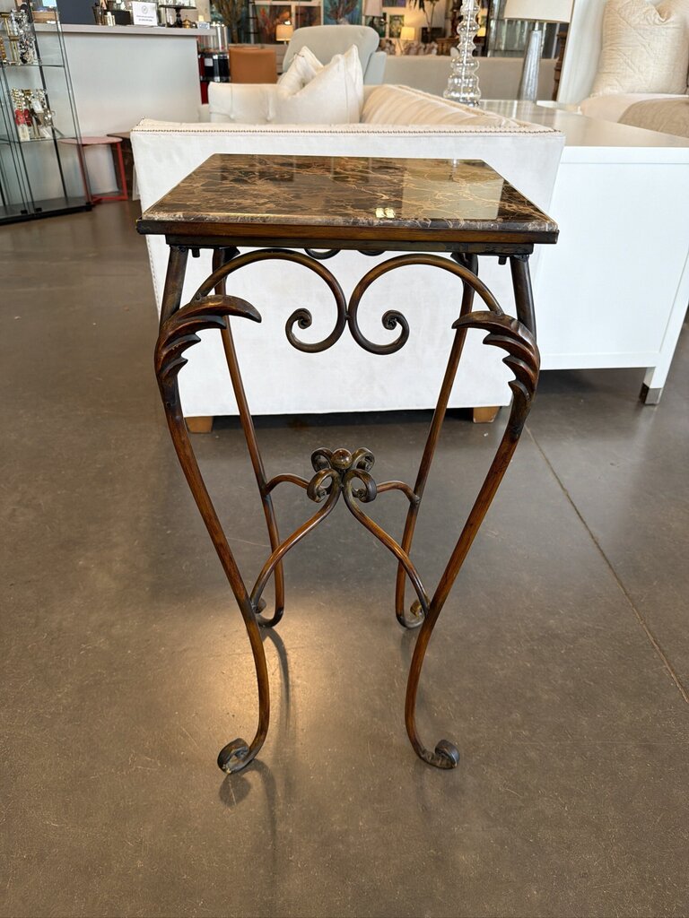 Bronze Iron Pedestal W/ Marble Top- 15X15X33