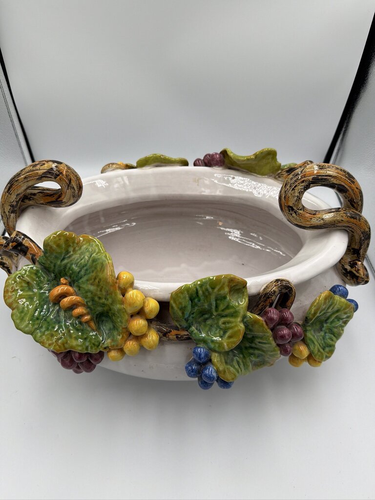 Vintage Italian Majolica Ceramic Centerpiece Bowl-14X18X9