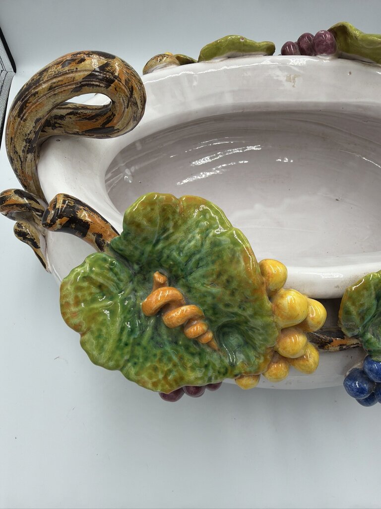 Vintage Italian Majolica Ceramic Centerpiece Bowl-14X18X9