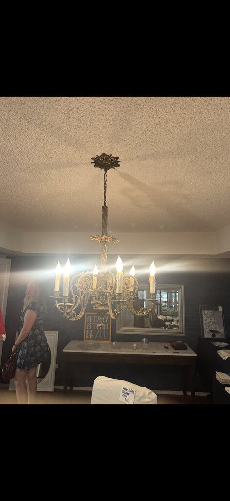 Vintage Brass Chandelier W/ Brass Canopy- 26X26X30
